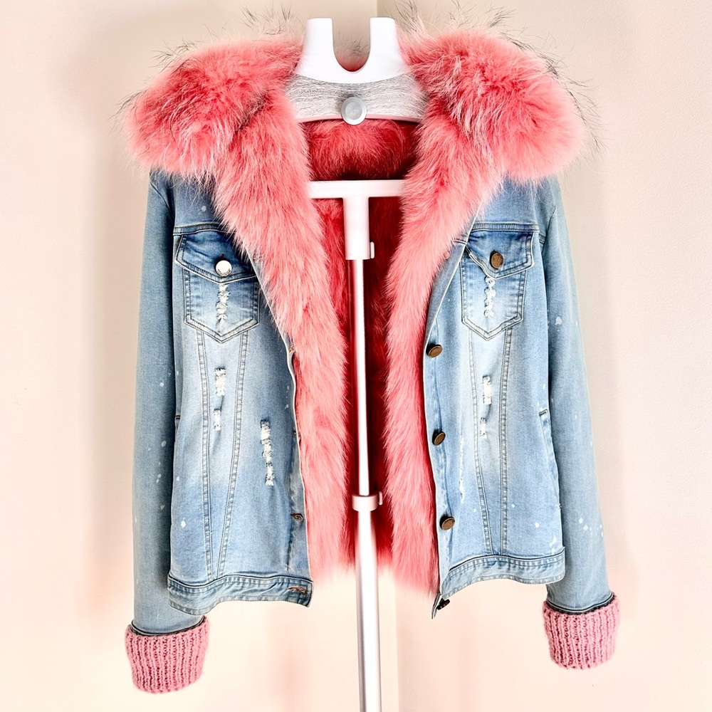 Winter real fur denim jacket
